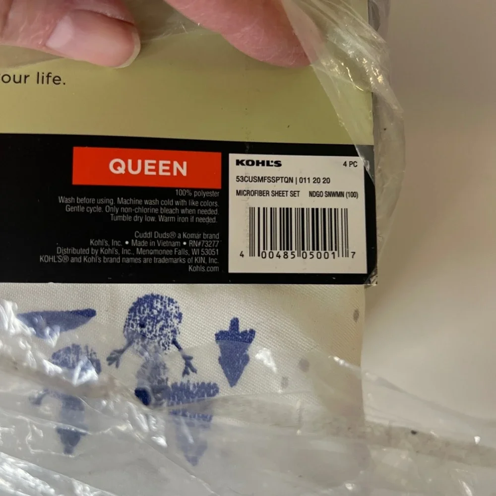 Cuddl Duds Soft & Cozy Brushed Queen Sheet Set Snowmen Trees White‎ Blue NIP